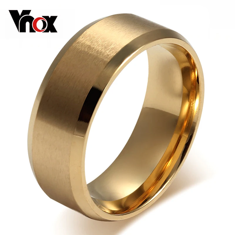 Vnox stainless steel 8mm Matte flat rings for women gold color wedding