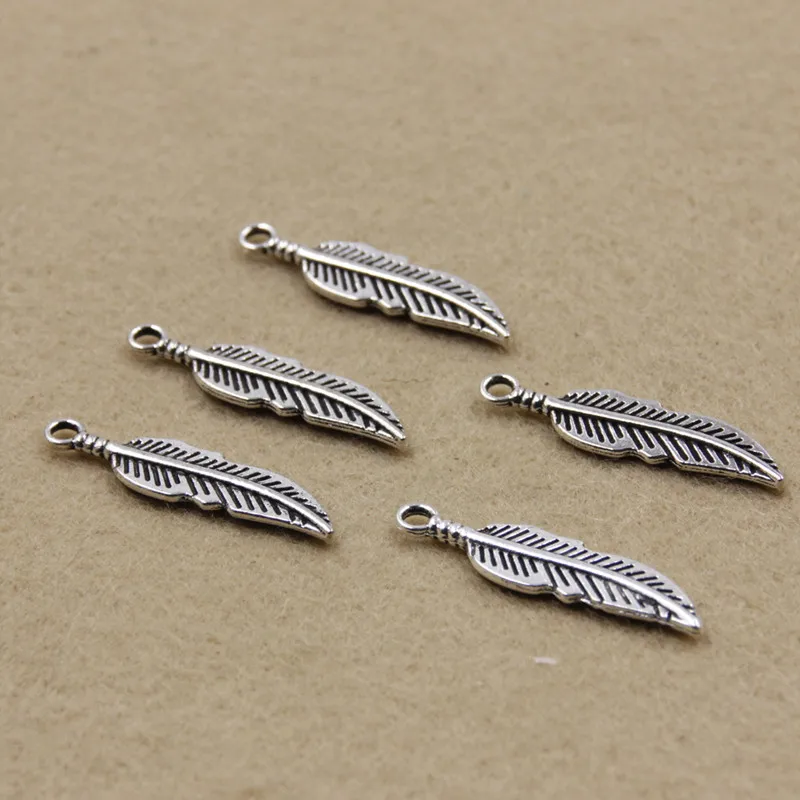 Antique Silver Tone Tibetan Silver Wolf Head With Feather Pendant Charms