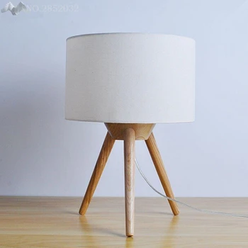 

wooden Tripod Table lamps New Nordic Brief Bedroom Bedside Study room Fabric Lampshade Wood Table light Deco Desk Lights Fixture