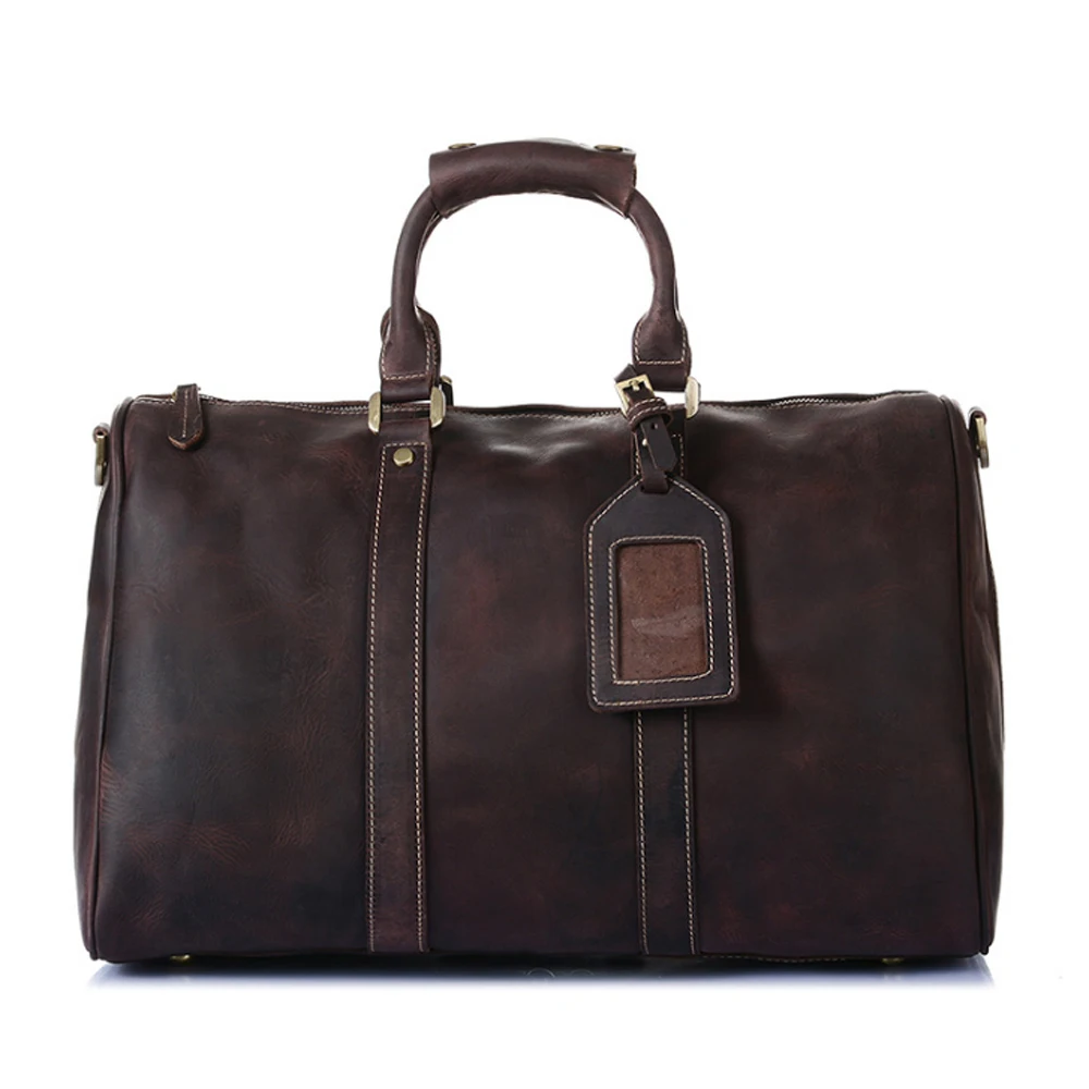

Hand Made Genuine Leather Hand Bag Vintage Brown Men's Travel Single Shoulder Bag Large Capacity Cow Leather Crossbody Bag