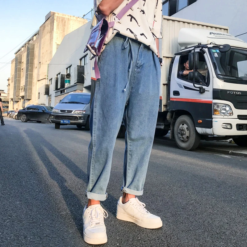 Denim Jeans Men 2018 Solid Blue Soft Jeans Men Slim Fit Jeans For Men Streetwear Hombre Straight Loose Denim Pants Male Trousers