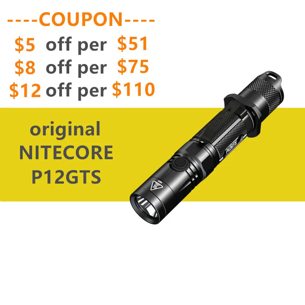 

NITECORE P12GTS 1800 Lumens CREE XHP35 HD LED ultra compact tactical searchlight flashlight distance to 226meter upgraded power
