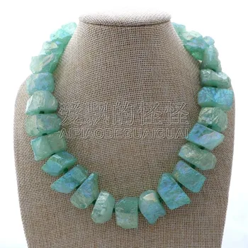 

N010313 18" Green Titanium Crystal Quartz Rough Nugget Necklace