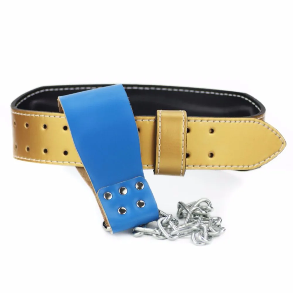 Cowhide Leather Weight Lifting Belt With Chain Gym Dipping Barbell