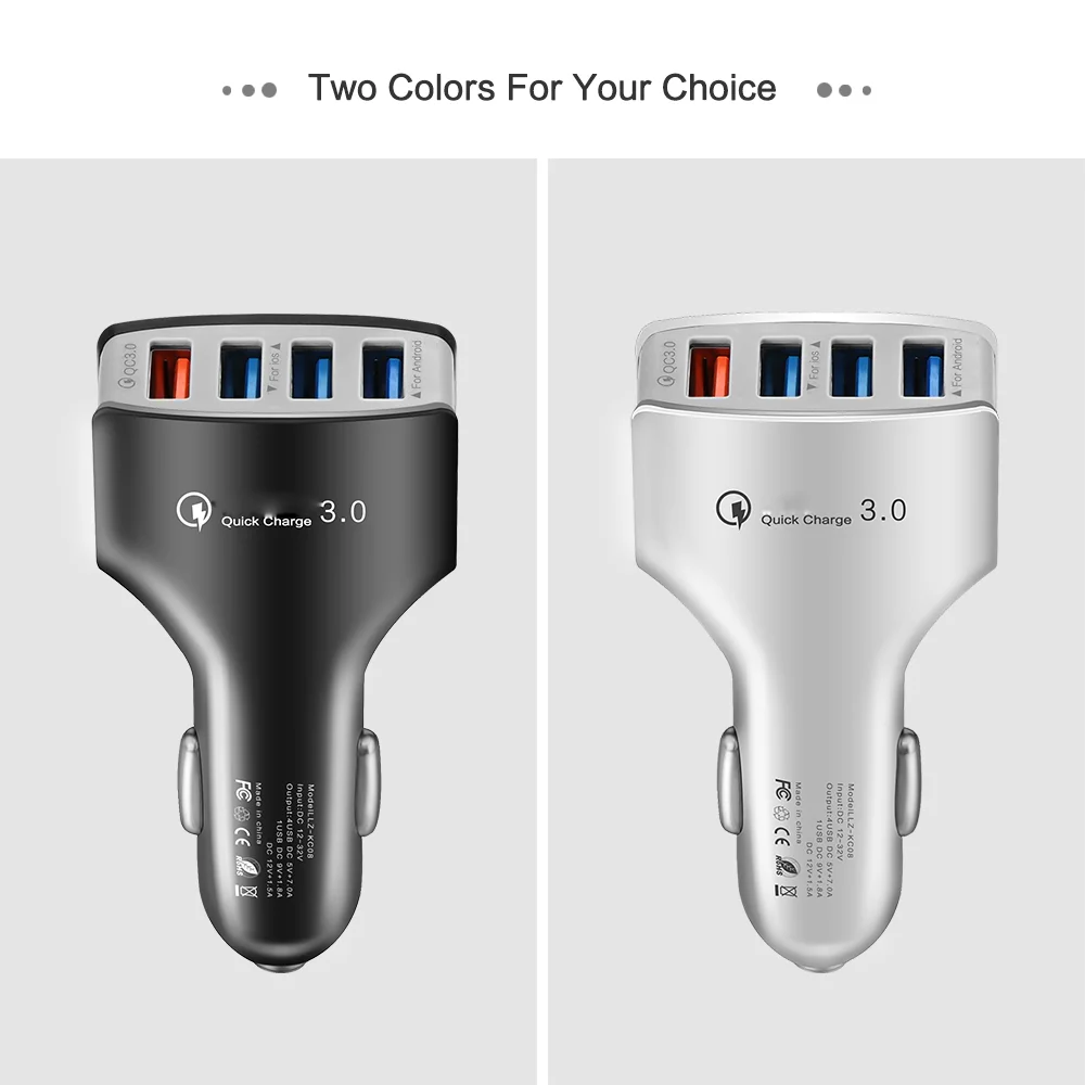 Автомобильное зарядное устройство USB с 4 портами QC 3,0 Быстрая зарядка Qucik для Xiaomi Mi 9 huawei P30 Pro samsung S8 S9 S10 iPhone X 8 универсальный адаптер