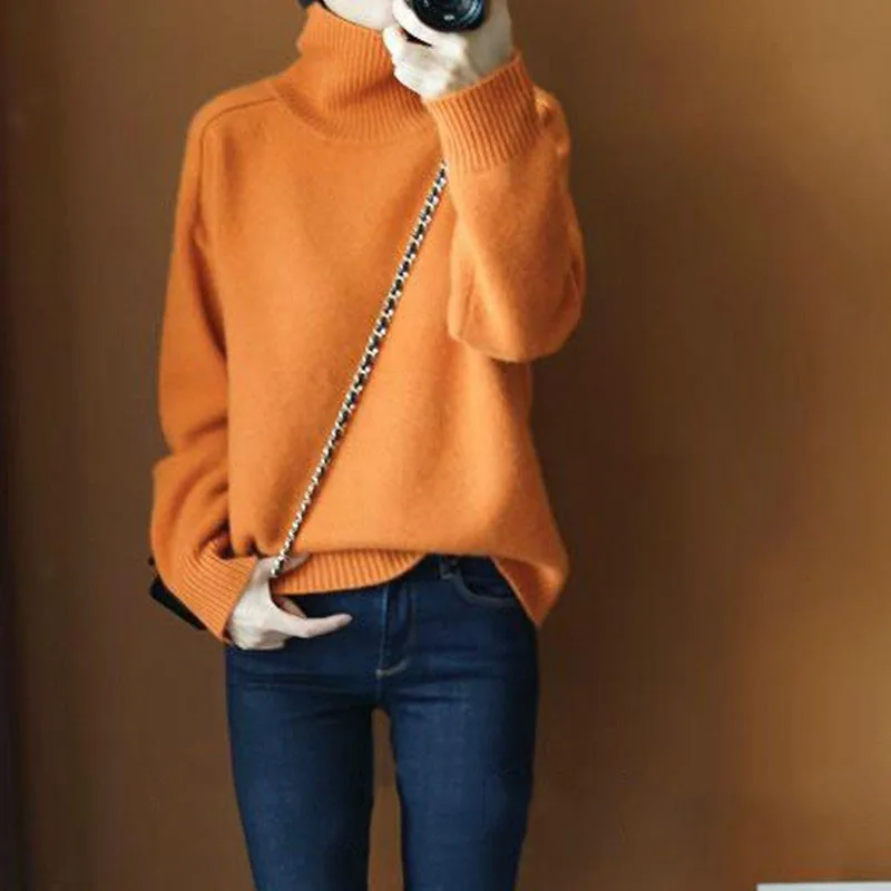 

Fashion 2019 Autumn Winter Cashmere Sweaters Women Solid Turtleneck Women Sweaters And Pullovers Knitted Base Shirt Plus Size