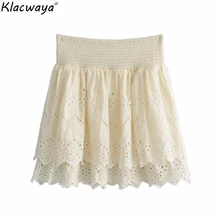 Klacwaya/милые женские бежевые хлопковые мини-юбки, летняя мода, Женская винтажная открытая Милая юбка, Корейская шикарная Одежда для девочек