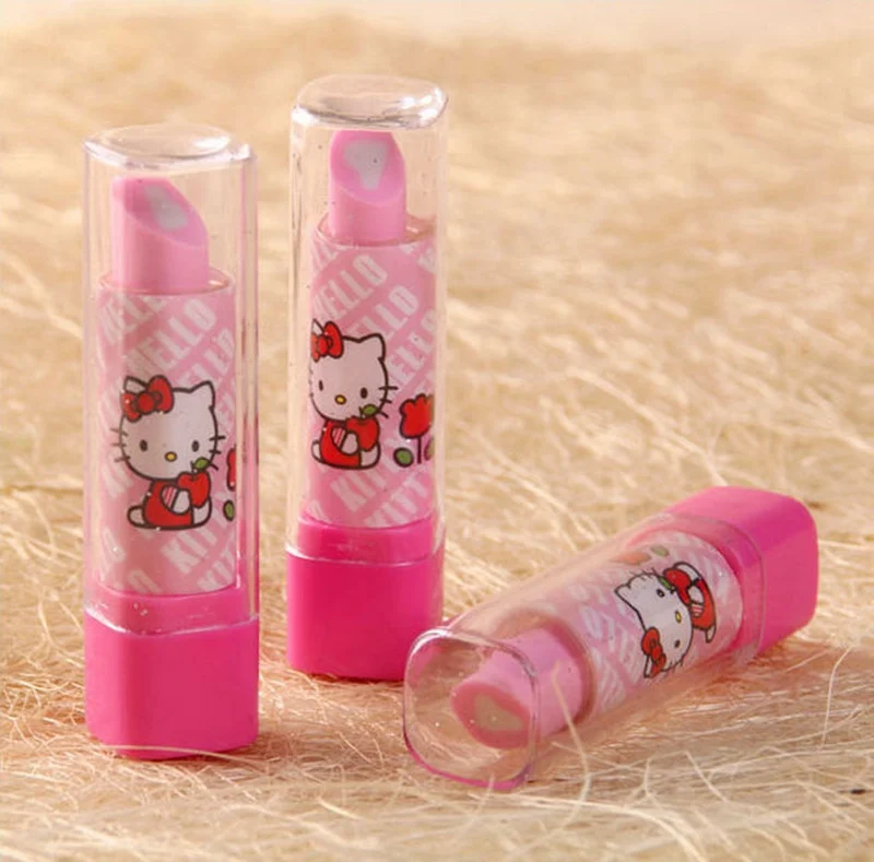 1 шт. новый милый мультфильм hello kitty губная помада ластик Kawaii Cat Новый Карандаш