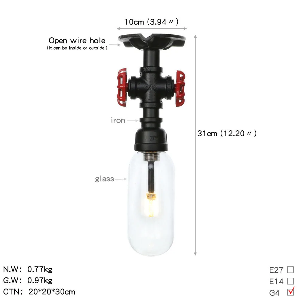 Ретро промышленный потолочный светильник винтажный черный водопровод лампа включает стеклянный абажур лампы гостиной спальни огни домашний свет - Цвет корпуса: 16