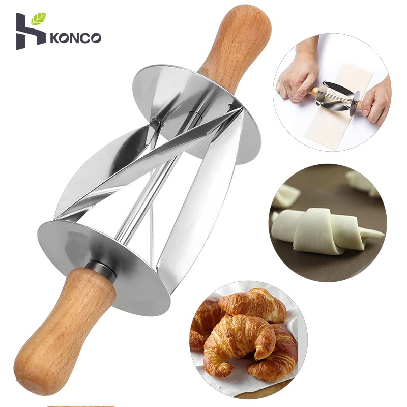 

Konco Upspirit Stainless Steel Rolling Cutter for Making Croissant Bread Wheel Dough Pastry Knife Wooden Handle baking Knife