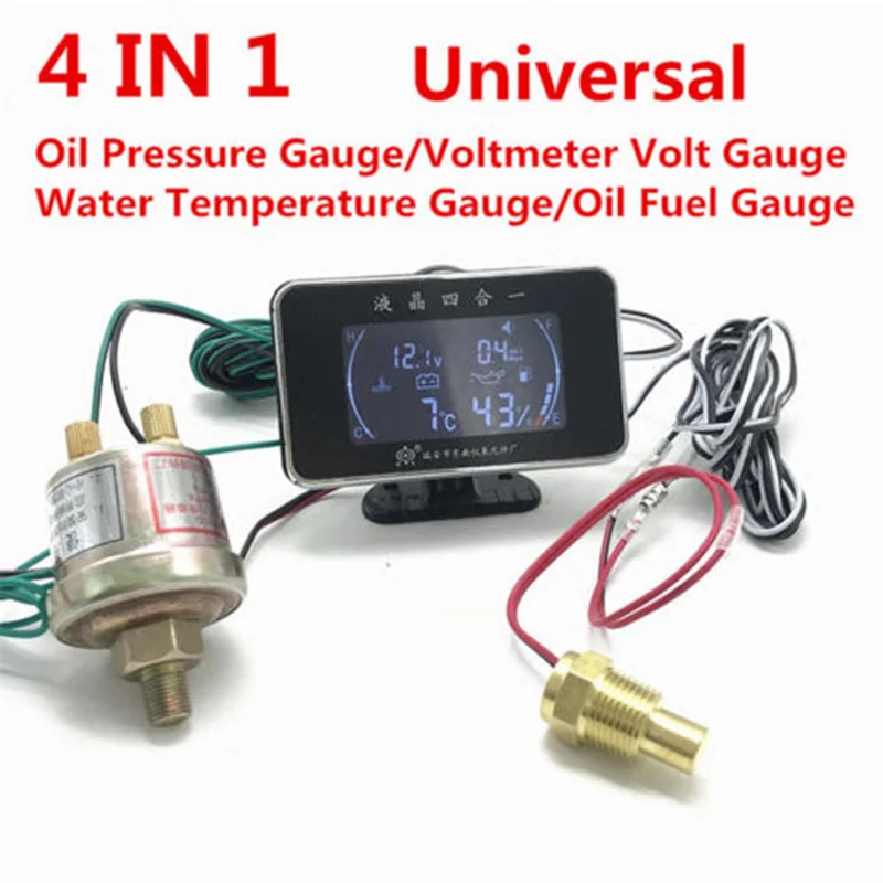 

4 In 1 Oil Pressure Gauge Voltmeter Temperature Gauge Meter with Pressure Sensor CLH@8