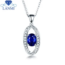 Special Design Blue Sapphire Pendant Necklace Real 14K White Gold Shinning Diamond Wholesale Fine Jewelry for Women