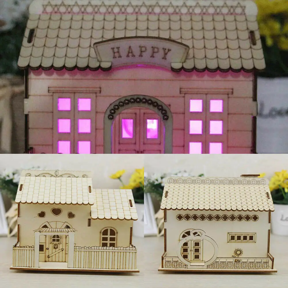 1 шт. Houten Villa Geld сберегающая монетная коробка Huis Bank met Nachtlampje voor Kinderen Speelgoed