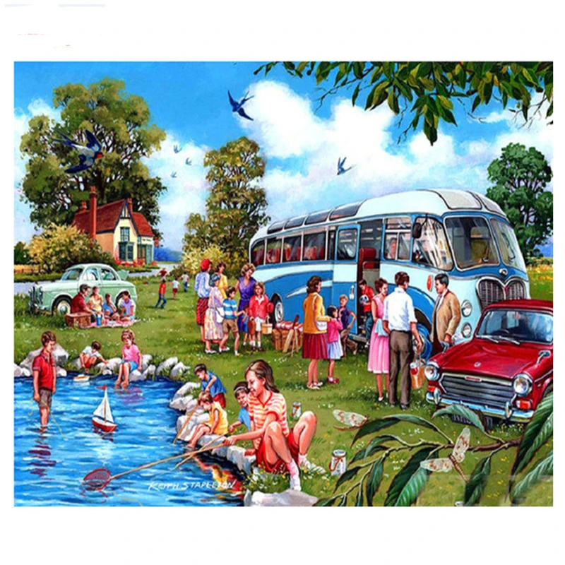 

Full Diy Diamond Painting Cross Stitch Kit 5D square Mosaic Diamond Embroidery The summer camp bus picture of rhinestoneZP-812