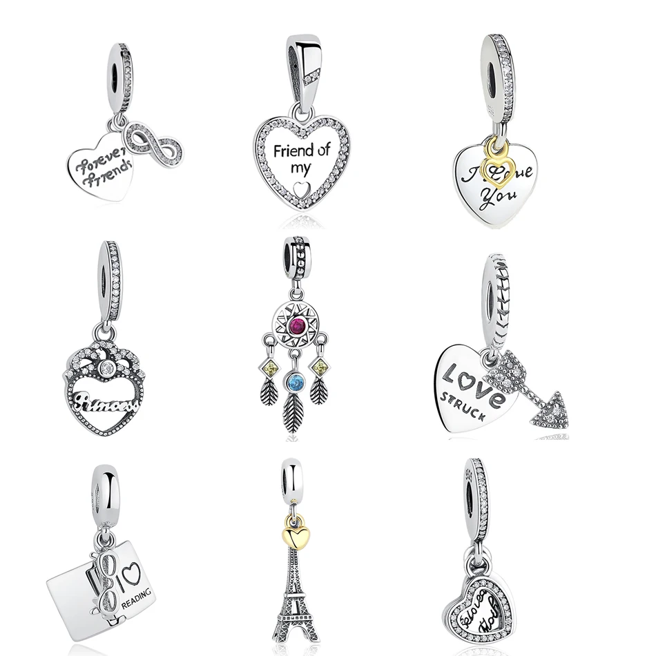 

EVOJEW 100% 925 Sterling Silver Charm Pendant Fit Pandora Original Bracelet Bangle Heart Bow Charm Bead For Jewelry Making