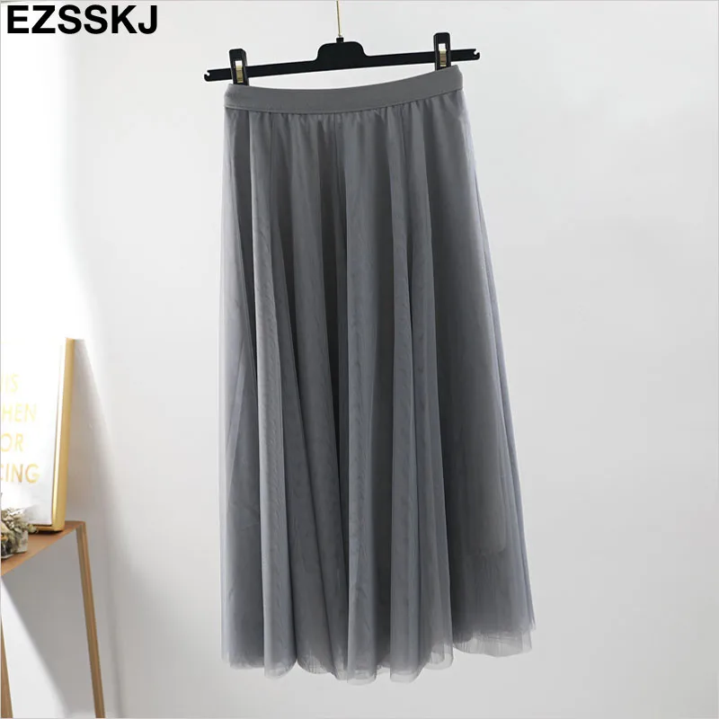 Высококачественная весенне-летняя юбка из тюля, Женская плиссированная юбка-пачка, трапециевидная сетчатая юбка средней длины, Женская Длинная элегантная юбка из вуали
