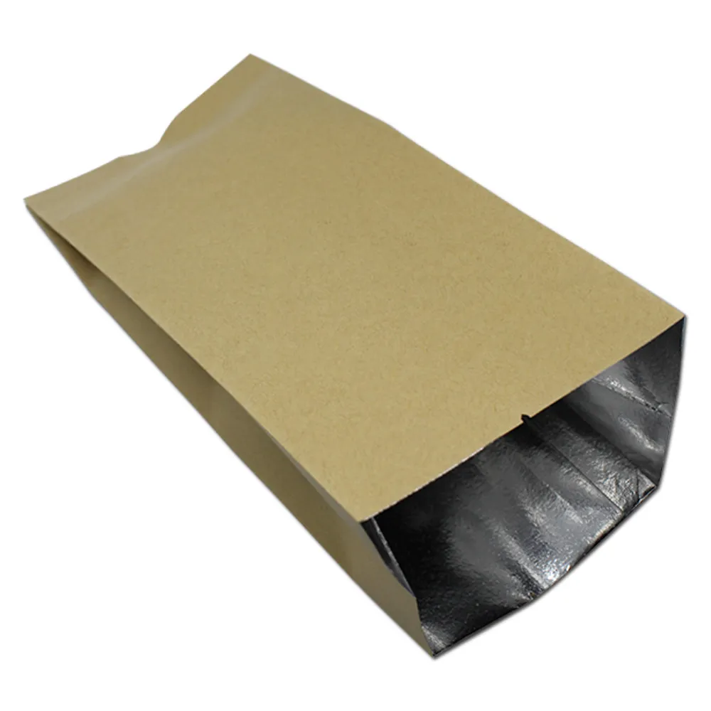

Wholesale Brown Open Top Heat Sealable Kraft Paper Aluminum Foil Package Bag For Coffee Powder Snack Nut Tea Storage Packing Bag