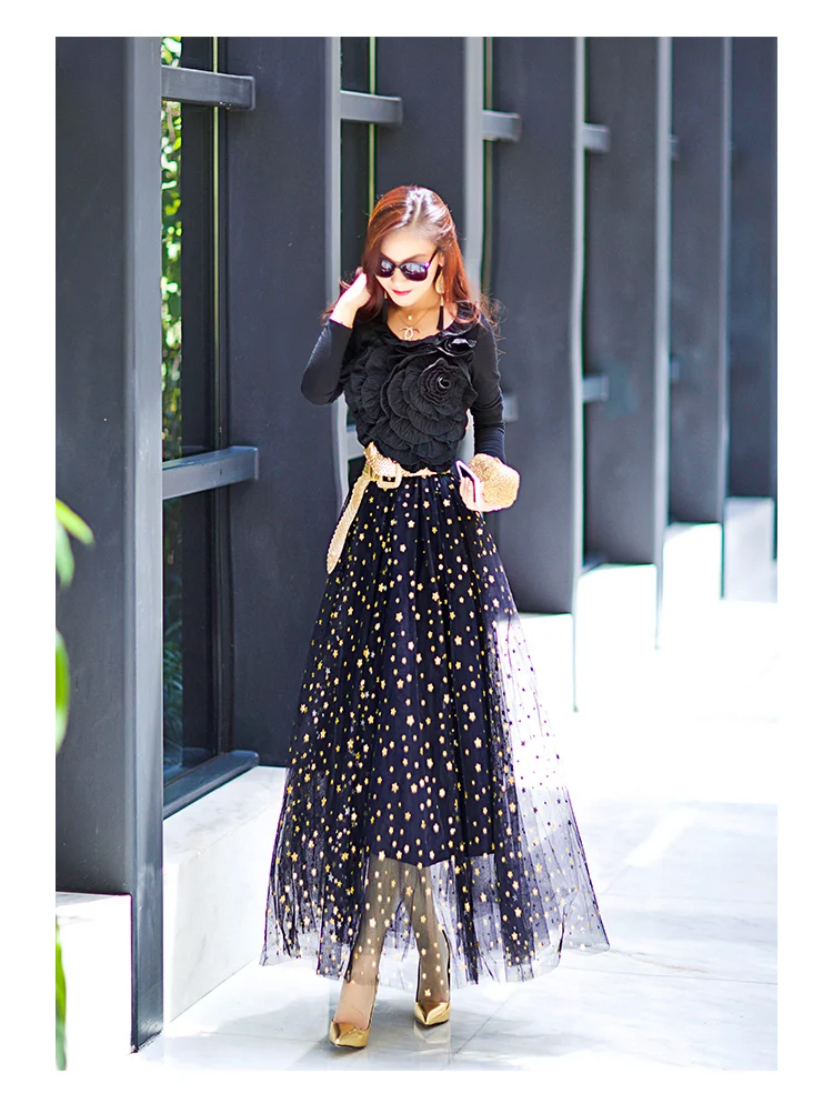 black tulle dress with stars