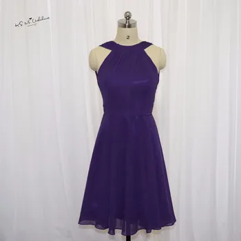 

Modest Purple Bridesmaid Dresses Short Wedding Party Dress Knee Length Pleat Chiffon for Pretty Girls Vestidos de Fiesta Curto