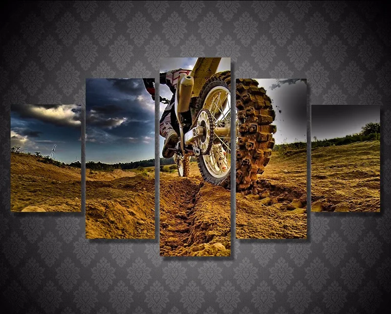 5Piece Wall Pictures Motocross Car Posters Prints Canvas Art Painting