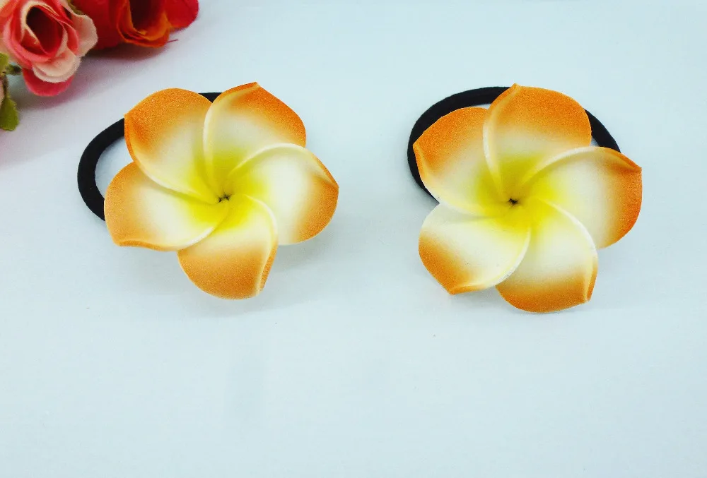 

20 Новый, оранжевого цвета пена Гавайский цветок Плюмерия Франгипани цветок невесты резинки для волос 4,5 см