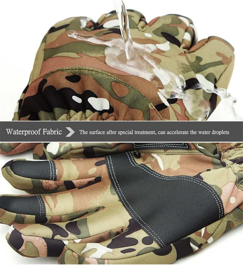 Winter Tactical Gloves Camouflage Genuine Leather Thicker Sports Combat Gear Glove Thick Full Finger Military Glove Waterproof