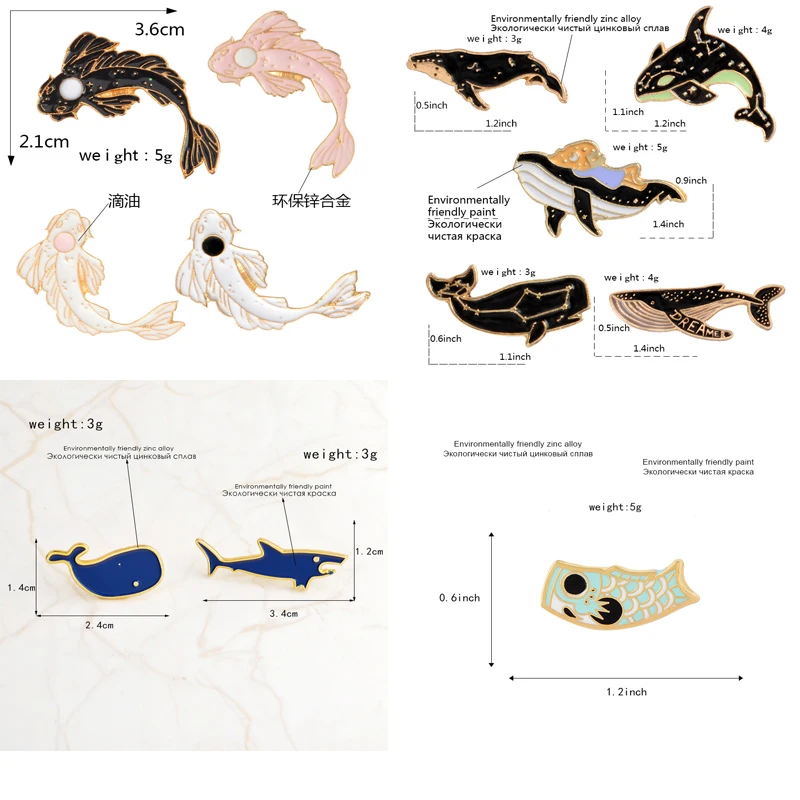MINGQI креативная брошь в виде животного из сплава Рыба Акула кальмарный кит дельфин черный и белый кои эмалированная брошь значок Женские Ювелирные изделия