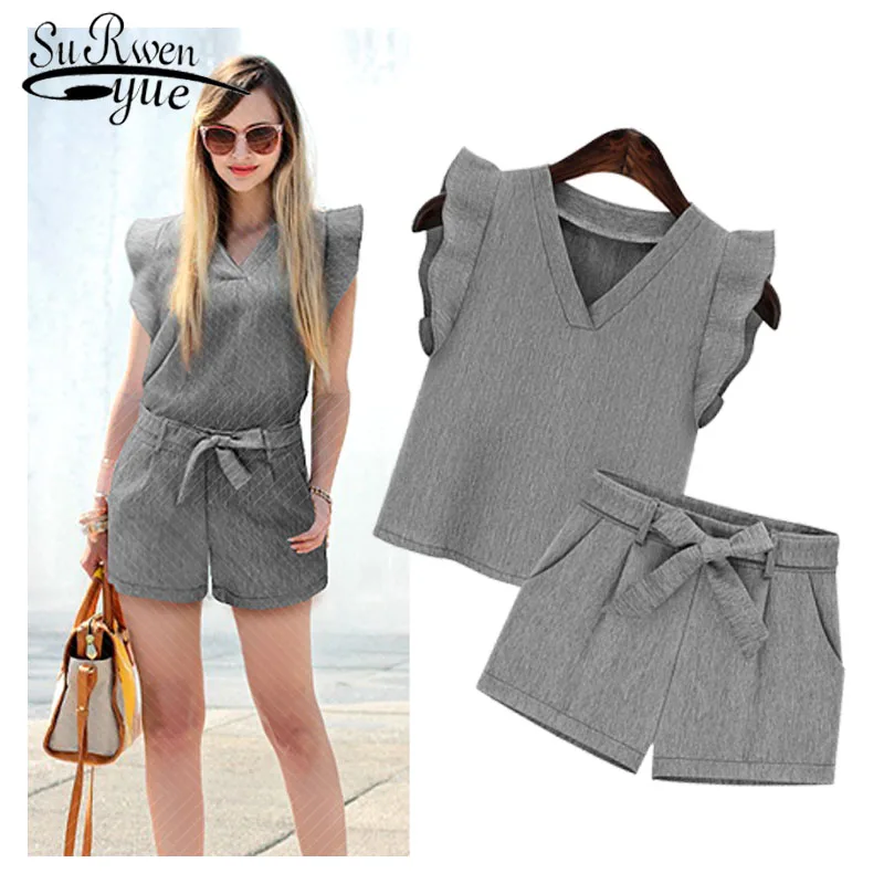 

Fashion women shirts 2019 Large Size tops shorts casual feminine ladies tops for women V-neck solid sleeveless shirt 3387 50