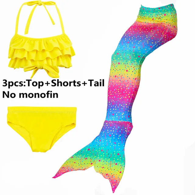 Юбки-пачки радужной расцветки с принтом с блестками Сияющий Русалка Моноласты, хвосты для купания, купальный костюм для маленьких девочек, праздничные купальные костюмы - Цвет: 3pcs Swimsuit Only