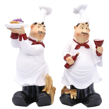 

Creative Roll Beard Chef Figurines White Hat Cook Ornament Resin Craft Cake Dessert Shop Decorations European Figure Furnishings