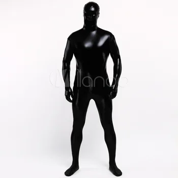 

High Quality Adult Men's Sexy Halloween Black Shiny Metallic Cosplay Costumes Male Lycra Zentai Costume Full Body Suit 4 Colours