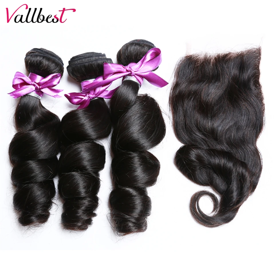 

Vallbest Brazilian Loose Wave Bundles With Closure Free/Middle Part Closure And Bundles Remy Human Hair 3 Bundles With Closure