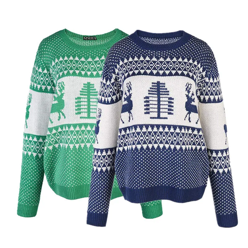 Patterns Reindeer Ugly Christmas Knitted Sweater Pullover 2019 Winter New Women Long Sleeve O-neck Jumper Knitwear Casual Female