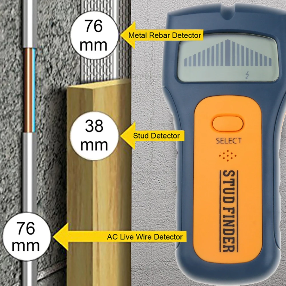 

TS79 3 In 1 Metal Detectors Find Metal Wood Studs AC Voltage Live Wire Detect Wall behind Scanner