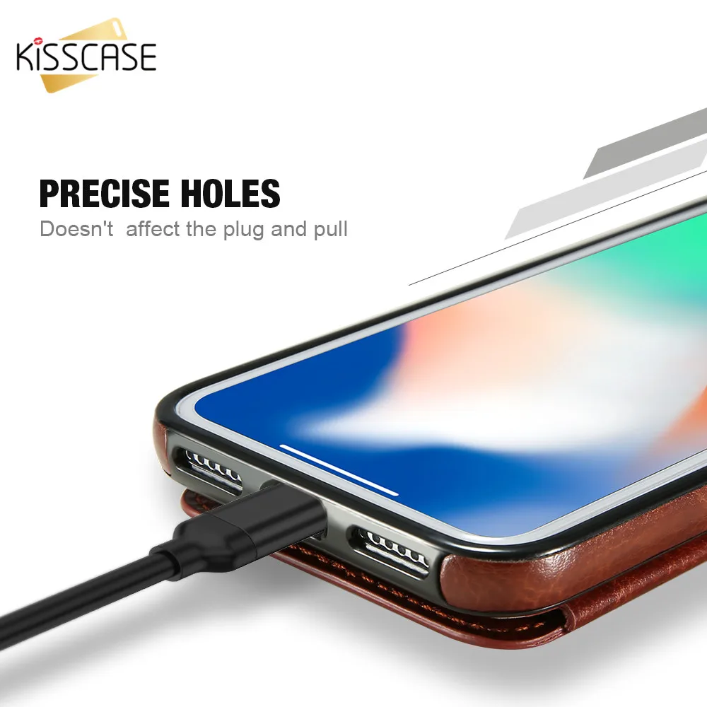 KISSCASE الرجعية بو الجلود حقيبة لهاتف أي فون X 6 6 s 7 8 زائد XS 5 S SE متعددة بطاقة حاملي الهاتف خزائن هاتف آيفون XS ماكس XR 10 غطاء