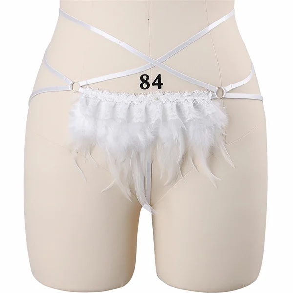 White L0038 Бодикейдж Fearhers трусы Эластичный Бандаж Нижнее белье Женская мода сексуальный жгут Фетиш экзотика Бурлеск танец фестиваль нижнее белье - Цвет: White L0038