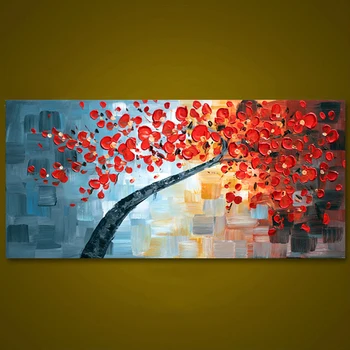 

Unframed Red Flower Tree Thick Textured Hand Painted Palette Knife Oil Painting Home Decor Modern Wall Art Picture For Room