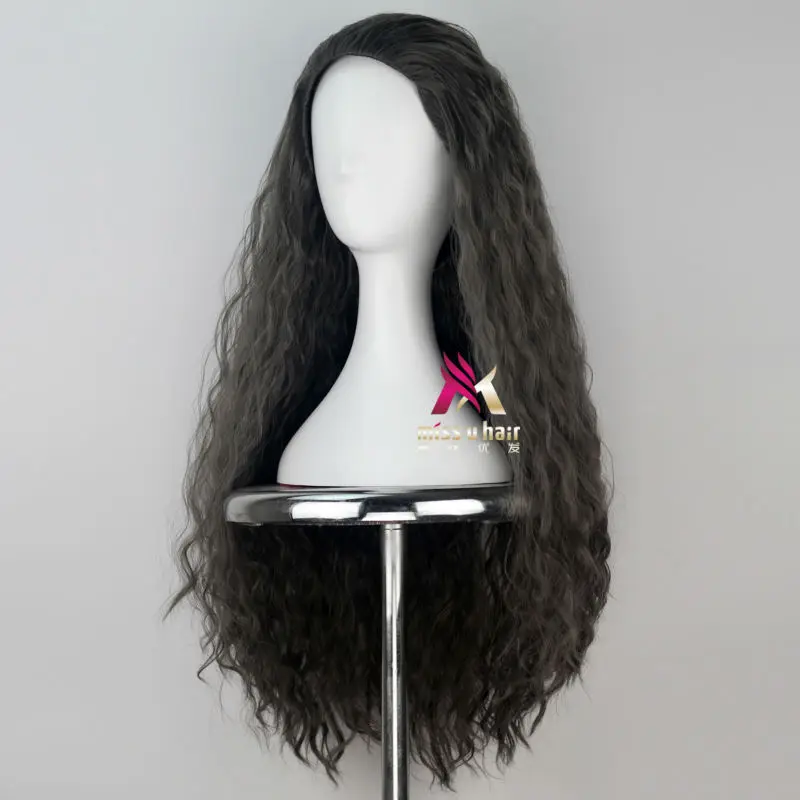 Miss U волосы для женщин длинные кудрявые темно-коричневый Моана черные волосы Хэллоуин фильм косплей костюм парик для девочек взрослых с цветком