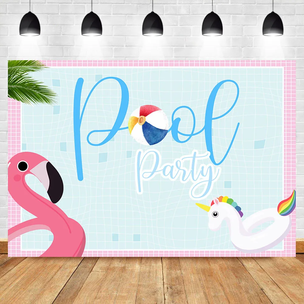 

NeoBack Pool Party Birthday Backdrop Summer Cute Duck Lifebuoy Photography Background Kids Child Birthday Vinyl Photo Backdrops