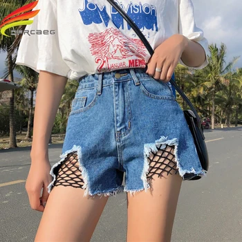 

High Waist Streetwear Denim Shorts Women 2019 Summer New Fashion Cool High Quality Pockets Hole Blue Jeans Shorts short feminino