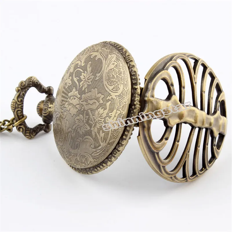 Ретро стимпанк бронза позвоночника ребра полые кварцевые карманные часы ожерелье кулон свитер цепь для женщин подарок P105