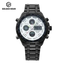 GOLDENHOUR Top Brand Luxury Mens Watches Fashion Casual Sport Wristwatch Dual Display Date Clock Army Military