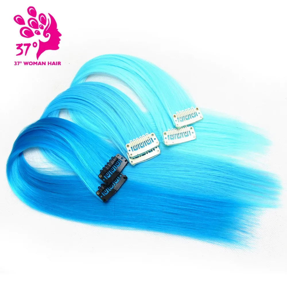 13 Colors 40CM Single Clip In One Piece Hair Synthetic Long Straight Ombre Grey pink Red Hair Pieces 10pcs/lot