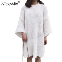 NiceMix 2018 Autumn Winter Sweater Dress Women Casual O-neck Loose Long Sleeve Knitted Pullover Dresses Vestidos