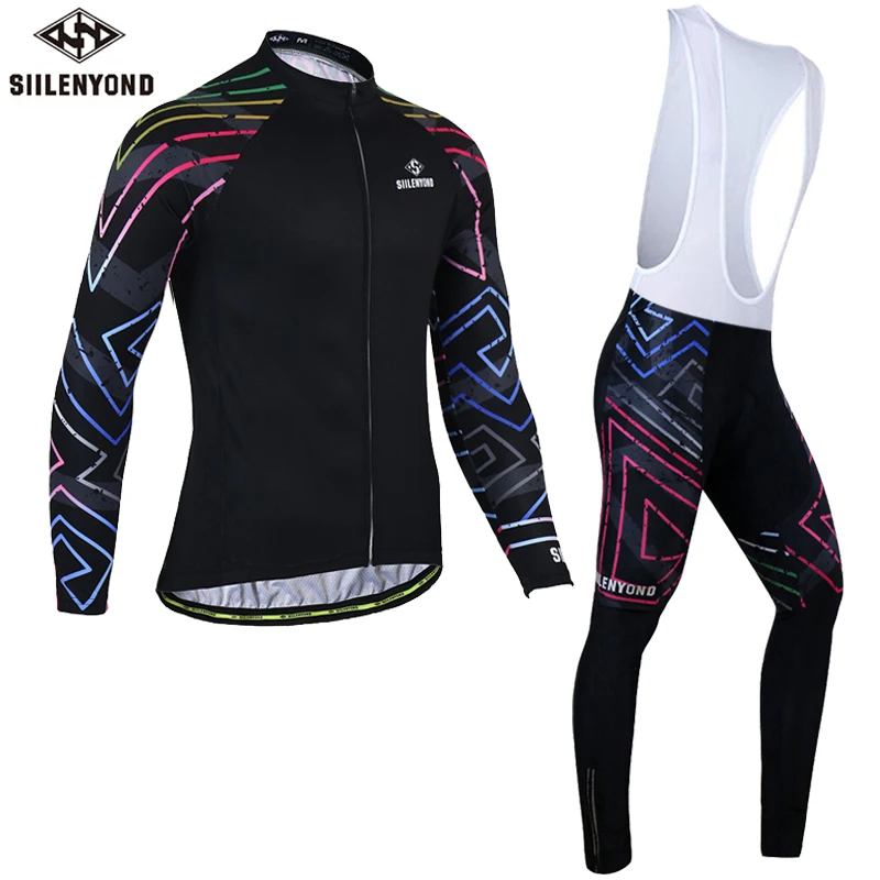 

SIILENYOND Winter Thermal Fleece Pro Cycling Jersey Set Long Sleeve Bicycle Bike Clothing Cycle Bib Pantalones Ropa Ciclismo