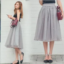 Модная пряжа Eugen Бисер Тюлевая юбка элегантный, бисерный Высокая талия с расшитым бисером до колена юбка-пачка