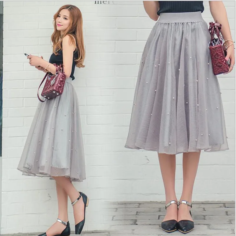 Fashion Eugen Yarn Beading Tulle Skirt Elegant Bead High Waist Nail