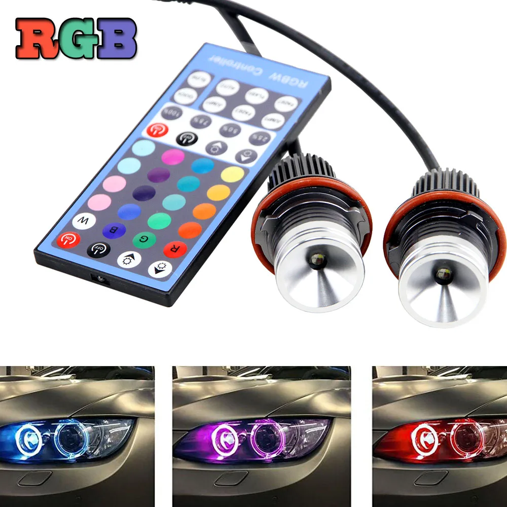 

2Pcs LED Angel Eyes Halo Ring RGB Multi-color IR Remote Control For BMW E39 E60 E61 E63 E64 E65 E66 E89 X3 X5 Parking Light