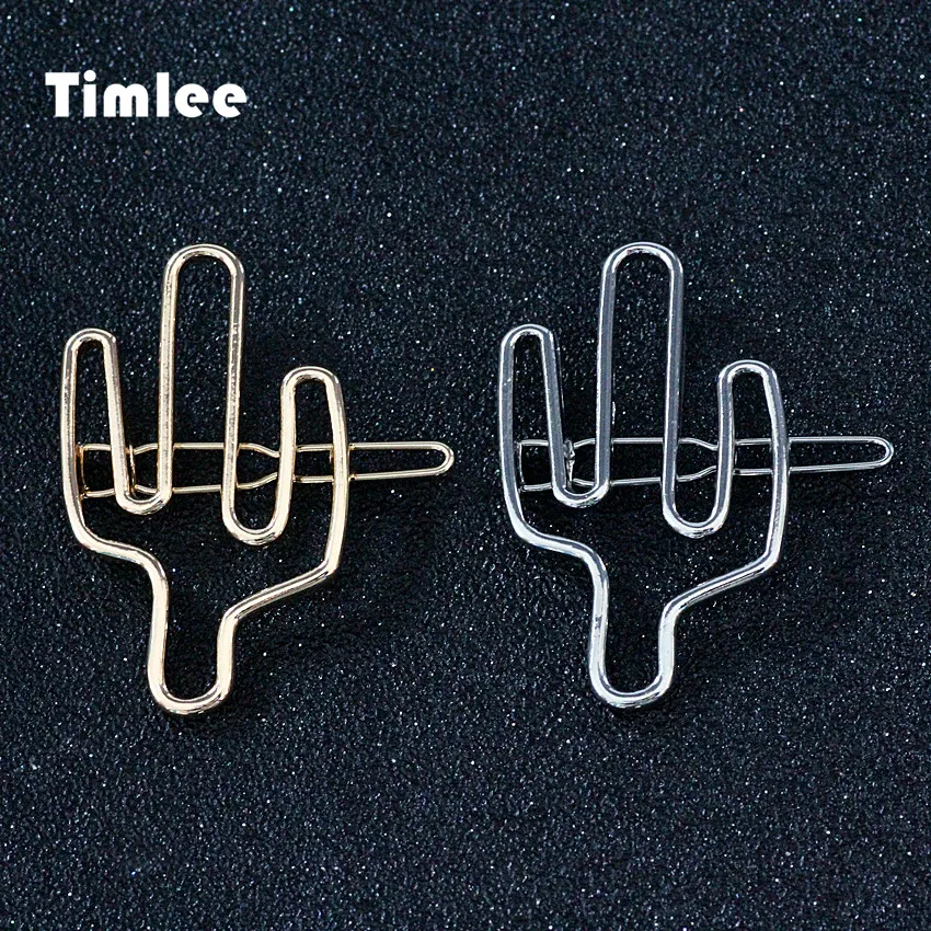 

Timlee H116 Free Shipping Simple Temperament Hollowed Cactus Metal Hair Clip, Fashion Hair Accessory Wholesale