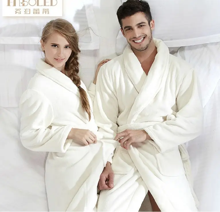 Unisex Bath Robe Women Coral Flannel Bathroom Robe Bathrobe Men Coral